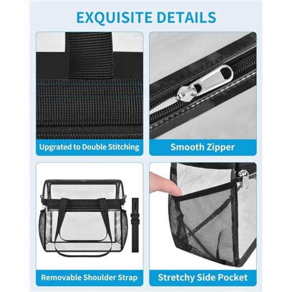 Clear Bag for Stadium Events 12x6x12, Clear Tote Bag with Reinforced Strap - Picture 5 of 7